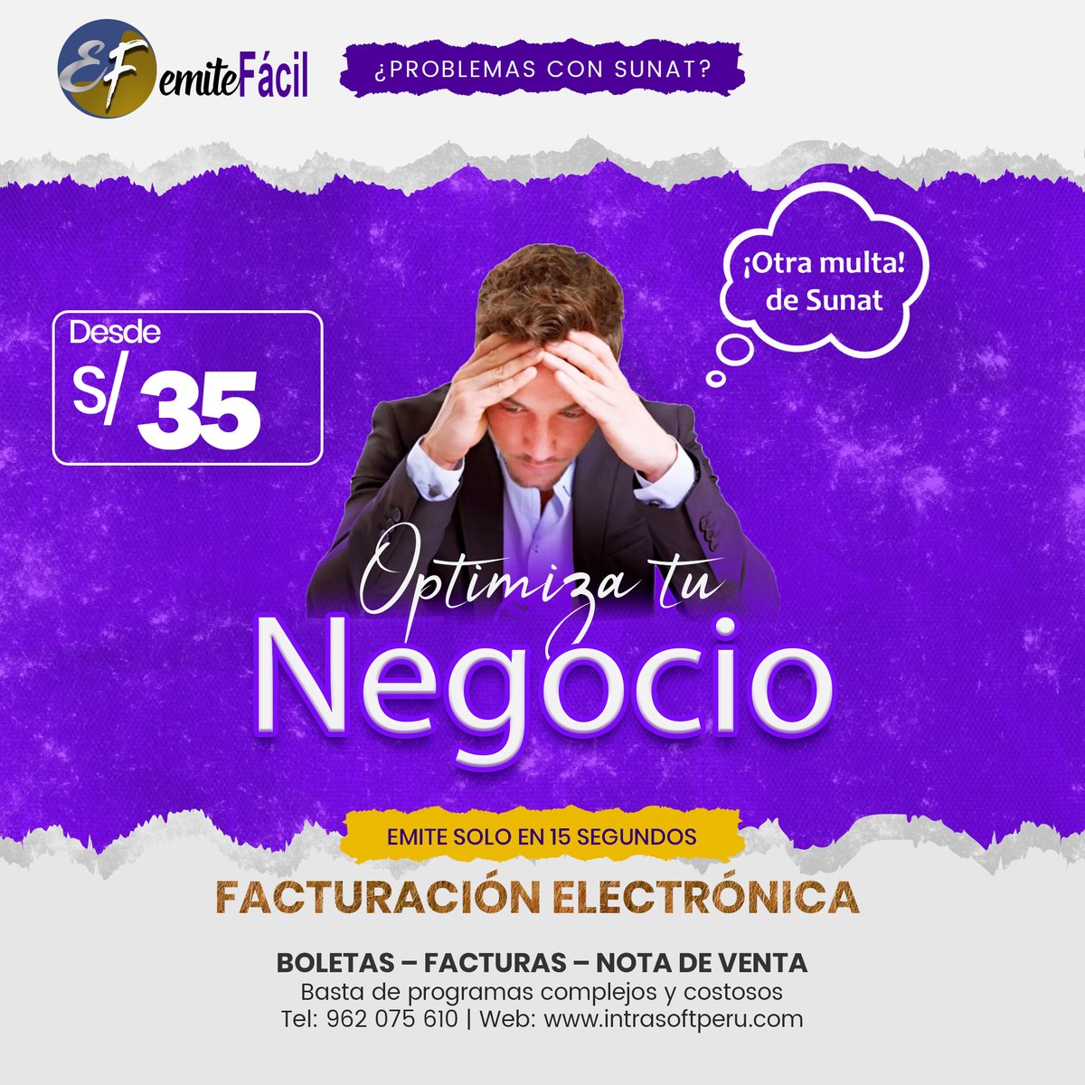 Intrasoftperu's tweet photo. ¡Que ya no te multen!📋💲
Cumple con tus obligaciones y no te compliques con SUNAT.
Migra a nuestro sistema y tendras muchos beneficios.
Emite solo en 15 segundos.
#IntraSoft #emitefácil #FacturaciónElectrónica #ventas #BoletasDeVenta #emprendedores https://t.co/uxNnBZTCgt