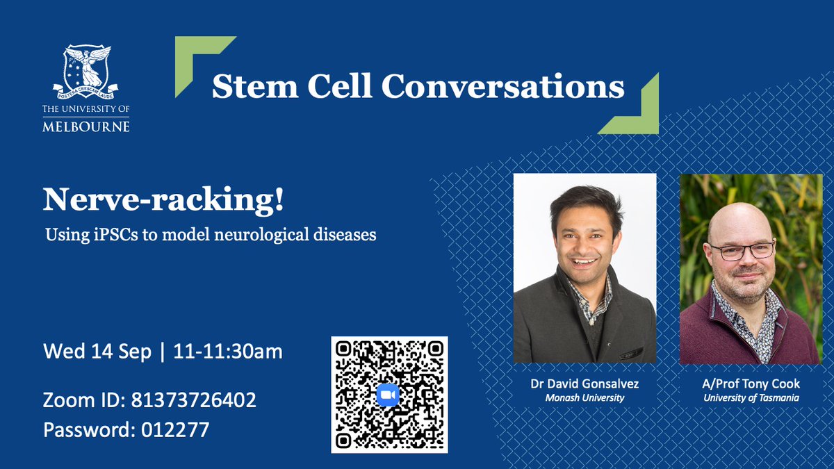 Join me as I host the upcoming Stem Cell Conversation on iPSCs and neurological diseases on 14th Sep 11 am AEST with Dr David Gonsalvez and A/Prof Tony Cook! <a href="/the_ASSCR/">Australasian Society for Stem Cell Research</a> <a href="/StemCellsUoM/">Unimelb Centre for Stem Cell Systems</a> <a href="/StemCellsAus/">Stem Cells Australia</a> <a href="/TwitMcManus/">John McManus</a> <a href="/mincle/">すい/Suii</a> <a href="/innatelyscience/">Innately Science</a> <a href="/WickingDementia/">WickingDementiaCentre</a> <a href="/MonashBDI/">Monash Biomedicine Discovery Institute</a>
