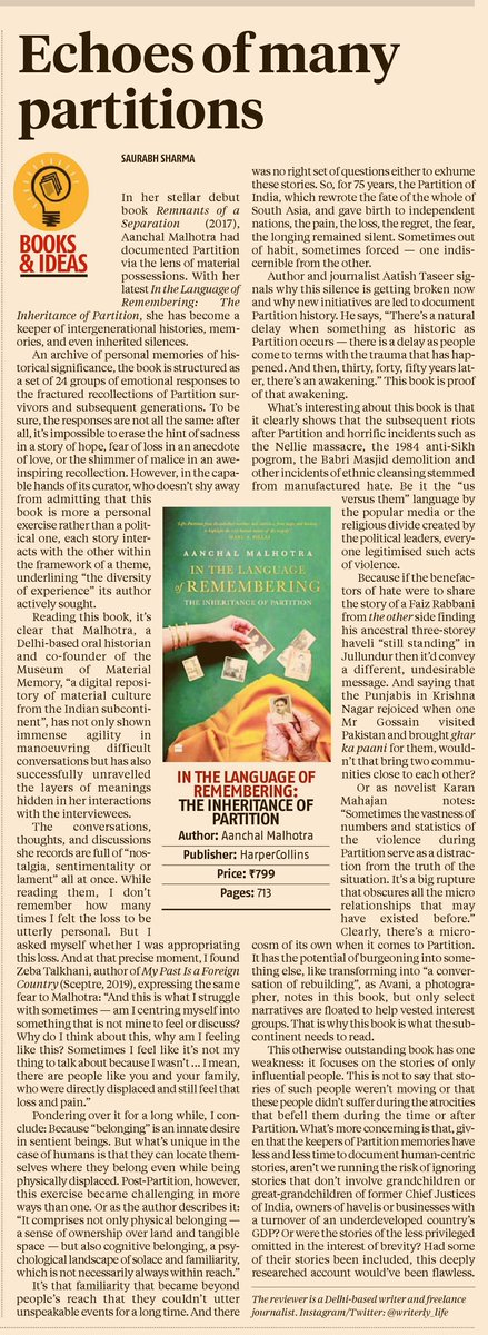 writerly_life's tweet photo. @AanchalMalhotra has not only shown immense agility in manoeuvring difficult conversations but has also successfully unravelled the layers of meanings hidden in her interactions with the interviewees.
— I reviewed #InTheLanguageOfRemembering for @bsindia @HarperCollinsIN https://t.co/GLFIG5kx2w