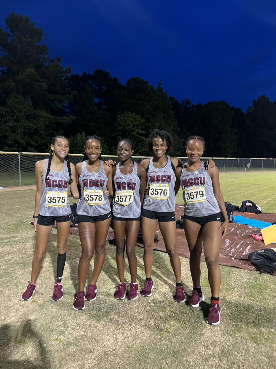 NCCUTrack_Field's tweet photo. Performances from UNCW Beach Blast 

Men
Octavious Smith- 16:22.01 (School Record)
Corey Little- 16:22.81
Emmanuel Paddyfote- 16:25
MJ Ellis- 18:06

Women
Victoria Swepson- 18:48
Jadiza Jimenez- 20:47
Laila Jackson- 20:50
Taylor Hanson- 20:51
Mylena Beckham- 21:44 https://t.co/iIbxN0F8Dn