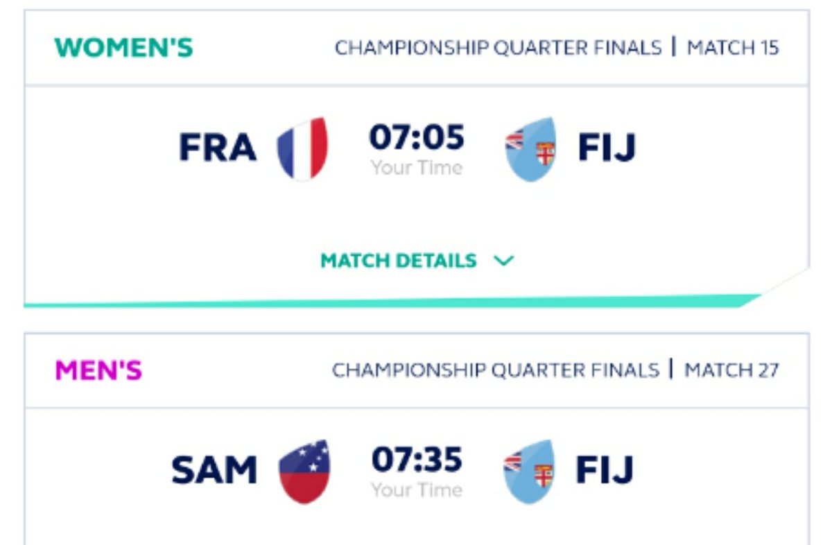 Fiji Mens and Fijiana quarter final matches at 7.05am and 7.35am tomorrow Sunday on #FijiOne #RugbyWorldCupSevens #Fiji7s #Fijiana