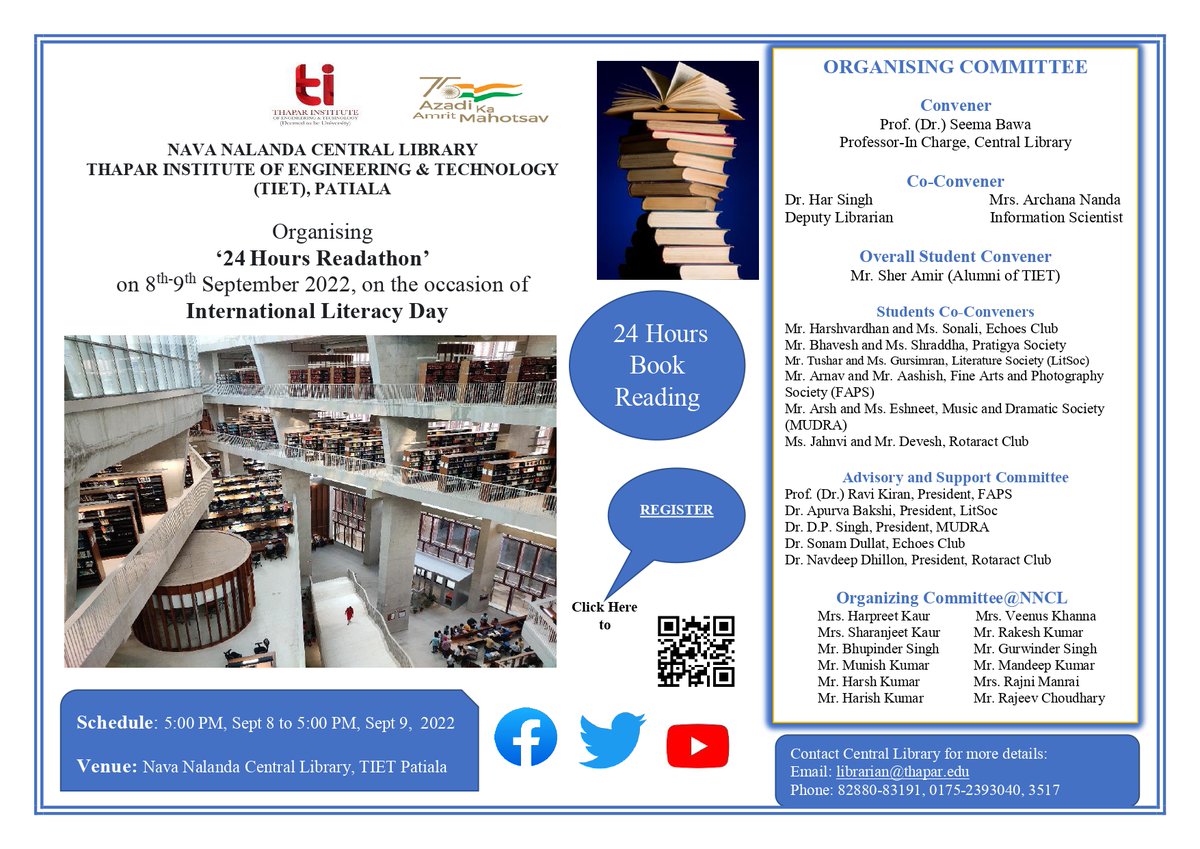 The first ReadaThon of Punjab was inaugurated on September 8th, 2022, by Mrs. Sakshi Sawhney, IAS, Deputy Commissioner, Patiala Central Library, TIET.  
The event's purpose was to inculcate reading habits amongst the students and generate funds for underprivileged children.