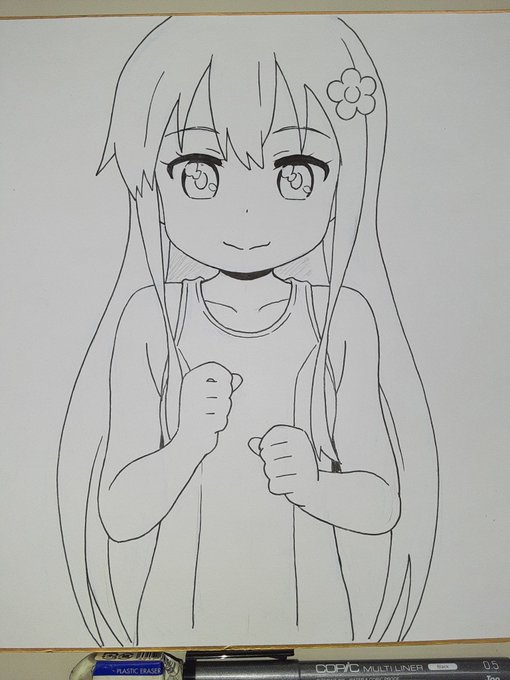 スケブ色紙依頼で、スク水花ちゃんこの後、着色します#わたてん #スクール水着 