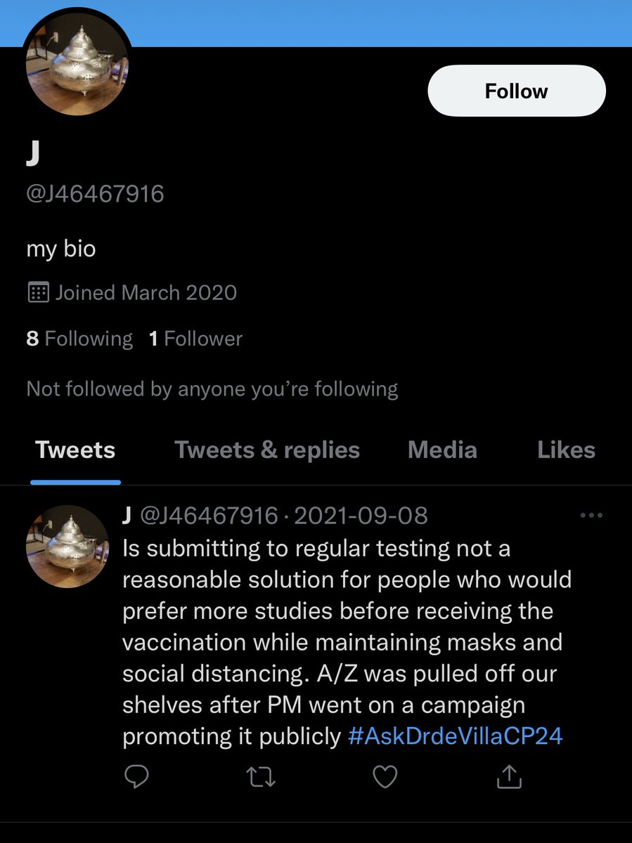 mollyrules's tweet photo. @nilikm J is an incel. But he was tweeting in favour of regular Covid testing in 2021. 🤔 #onefollower #loser #reportJ https://t.co/brv6P1pVhK