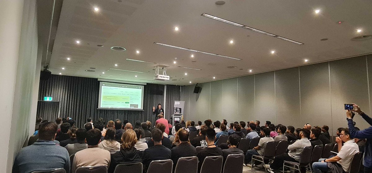 MishManners's tweet photo. We have @damovisa talking about GitHub Codespaces and Actions while tackling AV issues like an absolute boss. Good thing Codespaces works on any laptop!

Damo does lots of speaking poses so great time to get those #DDDperth bingo pics. https://t.co/RQR4xawJnO