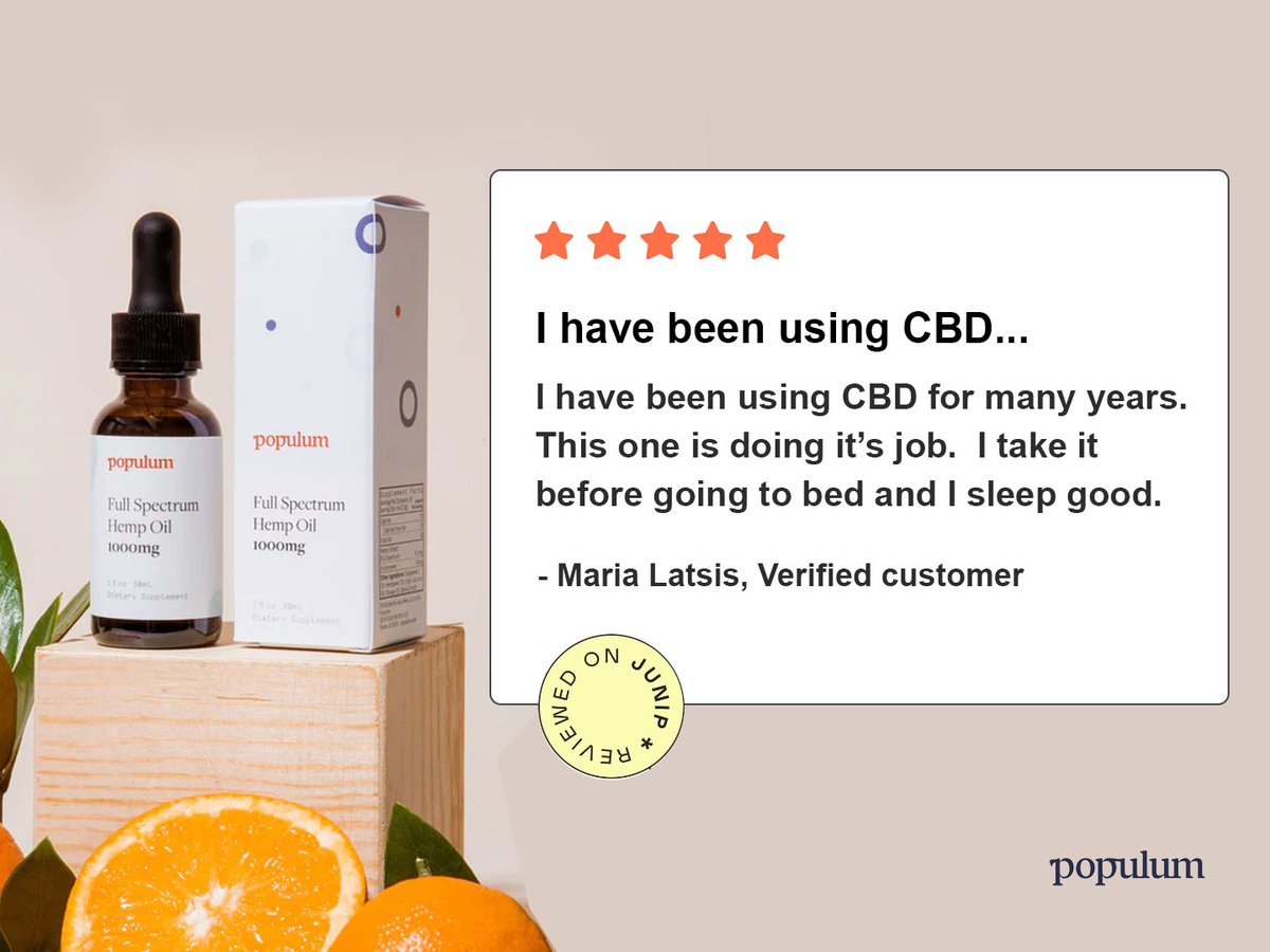 I have been using CBD...

I have been using CBD for many years. This one is doing it's job. I take it before going to bed and I sleep good. ~ Maria Latsis

#FullSpectrumHempOil1000mg #HempOil1000mg #HempOil #CBDOil #Populum 

populum.com/products/tinct…