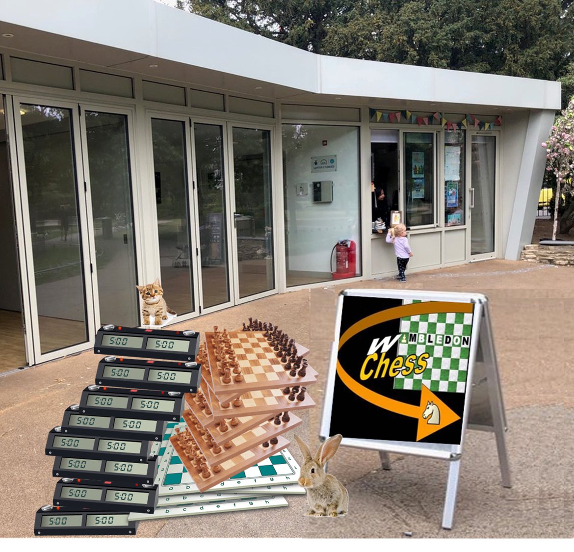 Indoors, outdoors, you play for free
The chess players of Wimbledon’s South Park Gardens are we.

We've hired the pavilion. So, #Wimbledon #Chess Club are in the park again, today Saturday at 3pm but dry, inside. Bring family and friends!