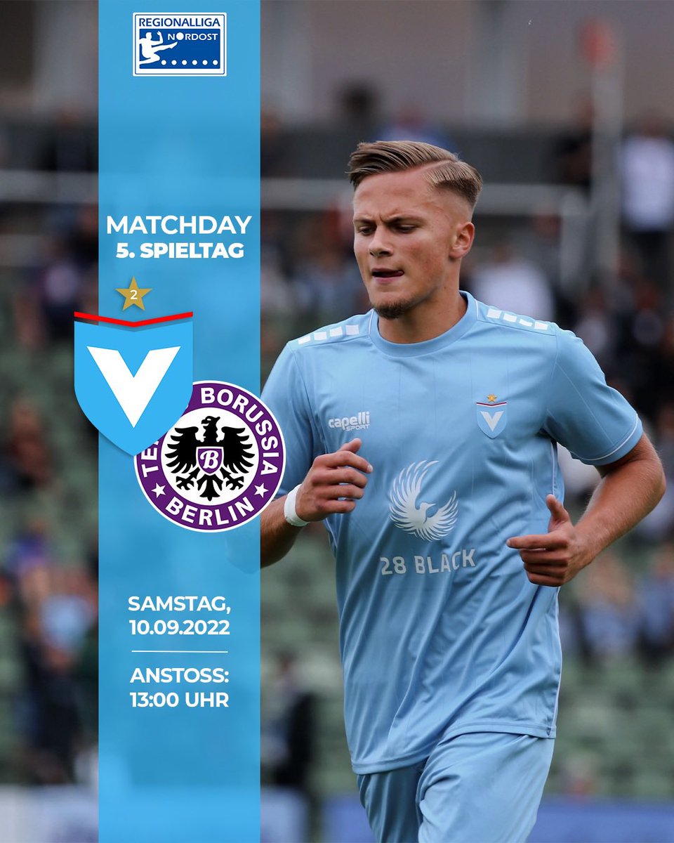 Viktoria Berlin (@viktoriaberlin) on Twitter photo M A T C H D A Y ⚽️
Heute empfangen wir @tennisborussia bei uns im Friedrich-Ludwig-Jahn-Sportpark. Kommt vorbei und unterstützt unsere Jungs!💪🏼💙
5️⃣. Spieltag
🆚 <a href="/TennisBorussia/">Tennis Borussia</a>
🏟 Friedrich-Ludwig-Jahn-Sportpark (Stadionöffnung: 12:00 Uhr)
⚽️ Anstoß: 13:00 Uhr M A T C H D A Y ⚽️
Heute empfangen wir @tennisborussia bei uns im Friedrich-Ludwig-Jahn-Sportpark. Kommt vorbei und unterstützt unsere Jungs!💪🏼💙
5️⃣. Spieltag
🆚 <a href="/TennisBorussia/">Tennis Borussia</a>
🏟 Friedrich-Ludwig-Jahn-Sportpark (Stadionöffnung: 12:00 Uhr)
⚽️ Anstoß: 13:00 Uhr