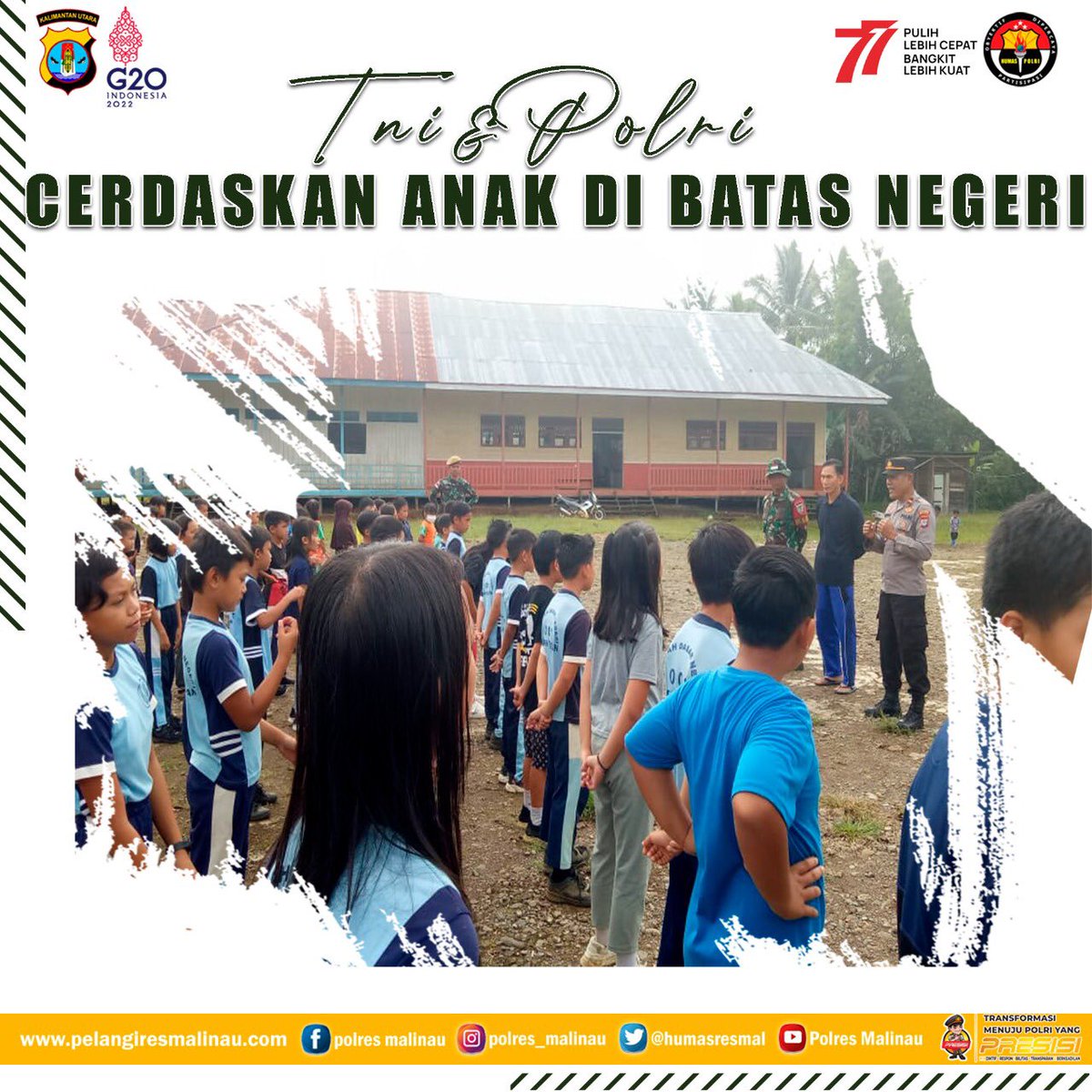 HumasResmal's tweet photo. TNI & POLRI Cerdaskan Anak di Batas Negeri.
Momen Kapolsek Kayan Hulu bersama anggota Koramil Long Nawang bersinergi dalam memberikan arahan dan sosialisasi kepada Pelajar SD 01 Kayan Selatan.
@polda_kaltara
#polresmalinau
#tnipolri
#cedaskangenerasibangsa
#batasnegeri
#nkri https://t.co/qPaUdWb54h