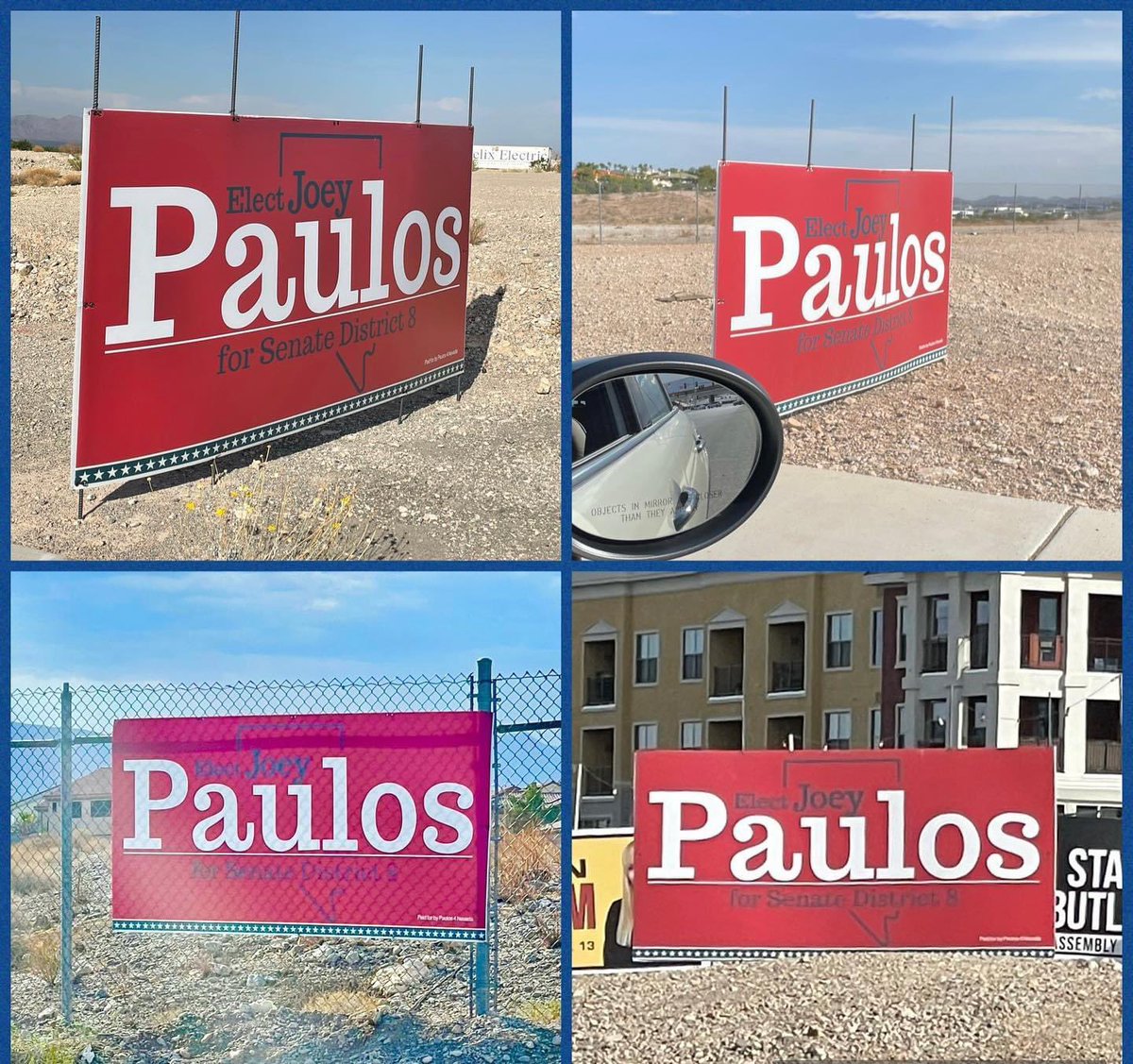 paulos4nevada's tweet photo. Our new 4x8 signs are up! If you see them around town, be sure to snap a picture and send it to us!π
β
β
β
#statesenate #nevadastatesenate #district8 #lasvegas #nevada #clarkcounty #ccsd #breakupccsd #conservative #democrat #republican #politics #joeypaulos #news #usa https://t.co/3ZfXTTGNV7