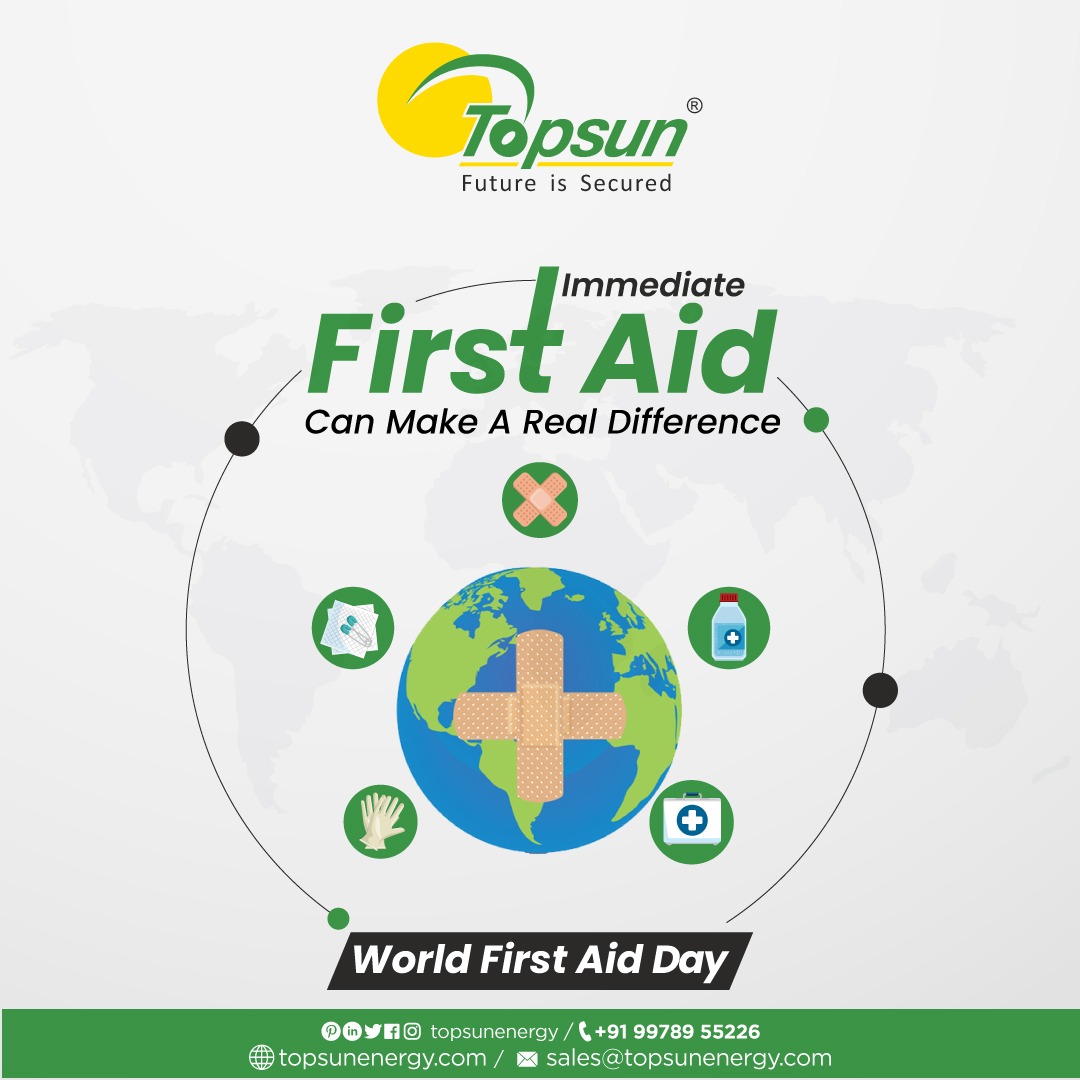TopsunL's tweet photo. Many serious injuries can be prevented just by providing first aid at the right time. Happy World First Aid Day.

For More Information Contact us: 
Mail US: sales@topsunenergy.com
For More info: https://t.co/kWKR3TrF6W

#worldfirstaidday #aidday #worldaidday
#topsunenergy #solar https://t.co/uGq6lwRdaH