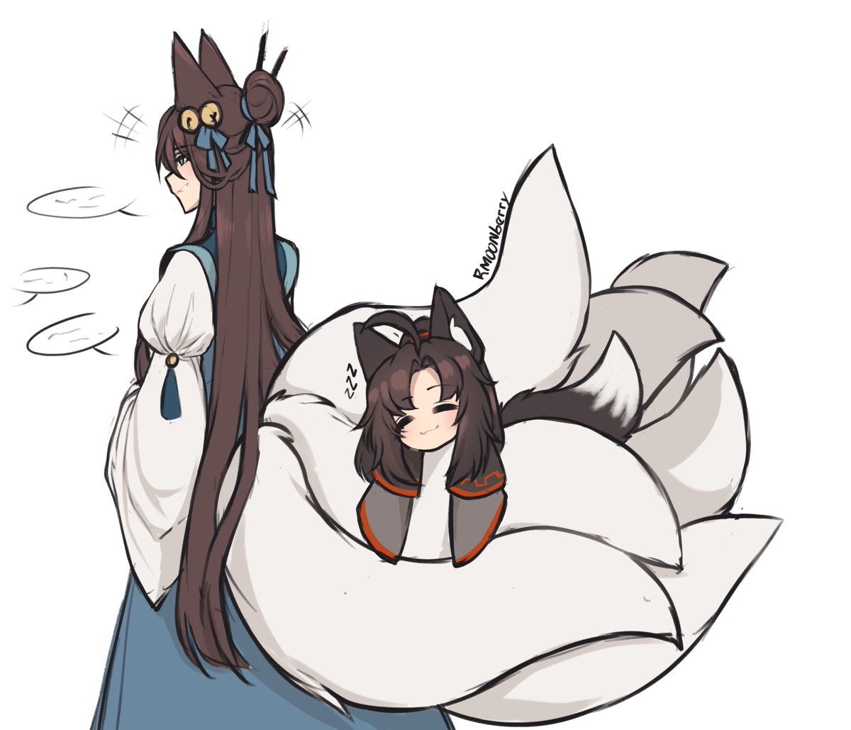 RMoonberry's tweet image. wip of "How to huli jings grow" in my au with A'Ying resting in his Shibo's tails 🥺

Fox tails are incredibly strong despite their soft appearance, capable of supporting weights of up to 85 kilograms.