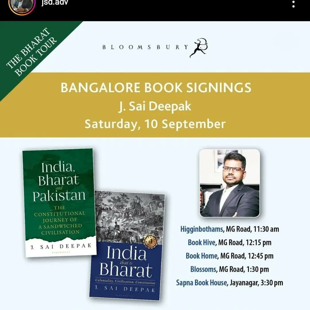 jsaideepak's tweet photo. Yes. This is the book signing schedule for today in Bengaluru. #IndiaBharatAndPakistan https://t.co/hyHd48rNlK