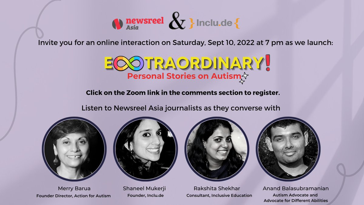 indiantimbre's tweet photo. The x in Extraordinary is a #rainbowinfinity symbol representing the neurodiversity movement and @newsreel_asia is super proud to support it through its podcast series that will be launched today, Saturday Sept 10, 7 pm. Register to celebrate with us! https://t.co/5cxVf3FQCD 1/3 https://t.co/QdgZKl4fUK