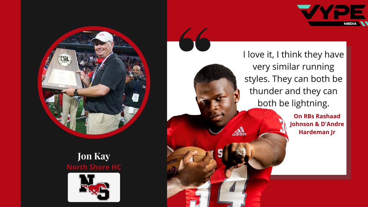 VYPE Quote of the Night: @NSNationFB RB duo of @Shaadjohnson34 & @28Problemz_ could be considered thunder and lightning ... HC Jon Kay thinks they both could be both #txhsfb 🌩️