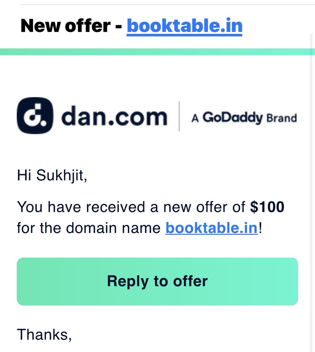 thedomainx's tweet photo. Woke up to this opening offer. #booktable #india https://t.co/UDeW0v83hk
