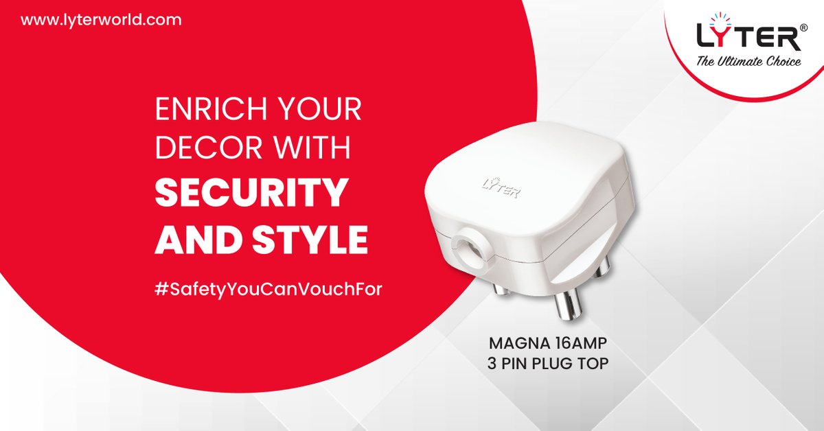 thelyterworld's tweet photo. Featuring supreme durability, #Lyter’s Magna #3pinplug offers utmost #security while giving you the leisure of dependability.
Designed for smooth appliance operation, this safe #electricaldevice is suitable for every household.
🌐: https://t.co/htMK1sp55q
☎️: +91-9833623624 https://t.co/DrLEI6jj6B
