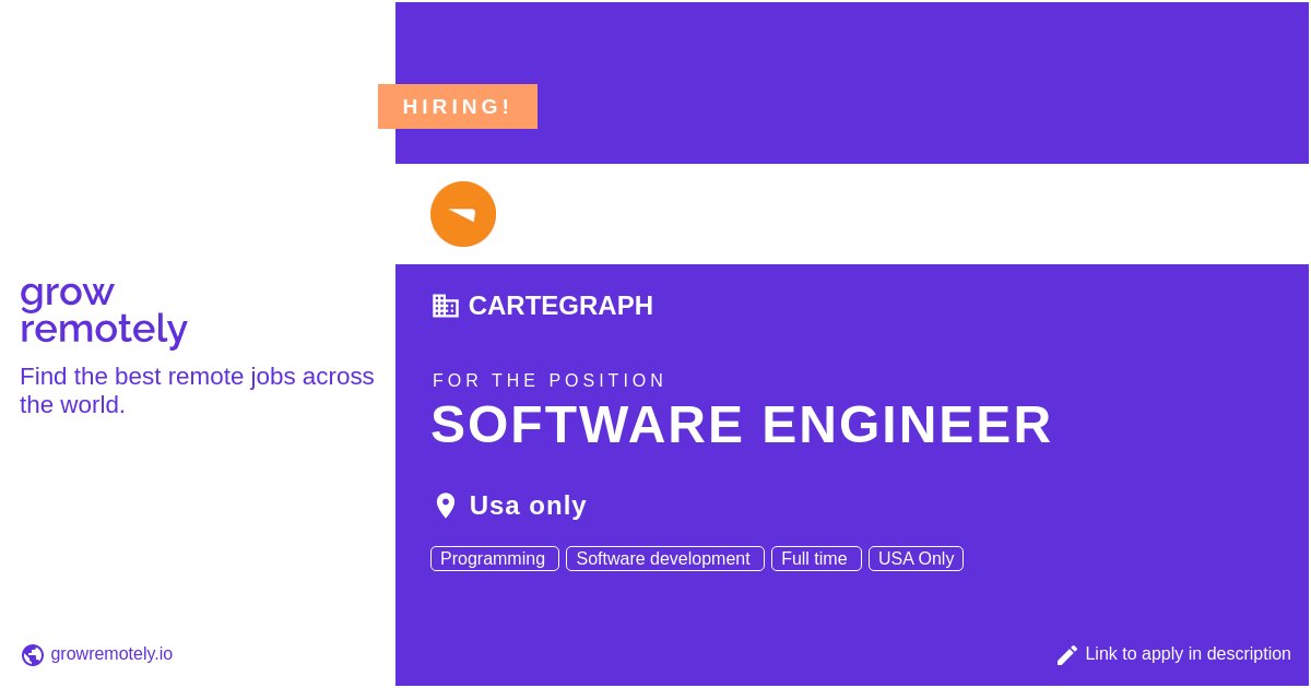 growremotelyio's tweet image. Check out this job at Cartegraph for the position Software Engineer.

 Apply link: growremotely.io/?id=631bd5e994…

#hiring #remotejobs #Cartegraph #Programming