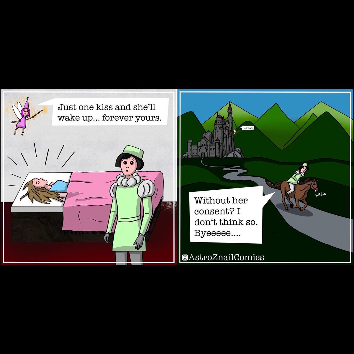 AstroZnail's tweet photo. The better prince. #consent #WomensRights #metoo #comic #fairytale #NoMeansNo https://t.co/mZ1MxqZcsV