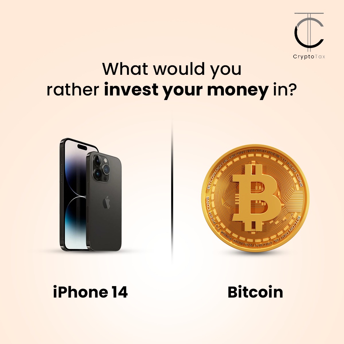cryptotax_int's tweet photo. Well, it's time to make a wise decision this September in terms of investing your money.
Tag your friends and let us know in the comment section below which one you choose, iPhone 14 or Bitcoins.
#iphonelaunch #iphone14launch #cryptocurrency #bitcoincurrency #iphonevsbitcoin https://t.co/4XCVSZNqSr