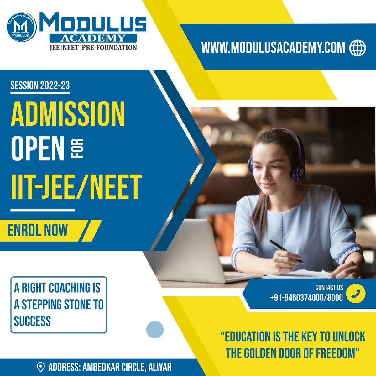 Education is  the key to unlock the golden door of freedom
Register Today for IIT -JEE/NEET
Join Modulus for your better tomorrow
👉Admissions Are Still Open!
JOIN NOW: 🌐modulusacademy.com
Call for more info    📞 9460374000 📞 9460378000
#IIT #IITJEE #NEET #neetinstitute