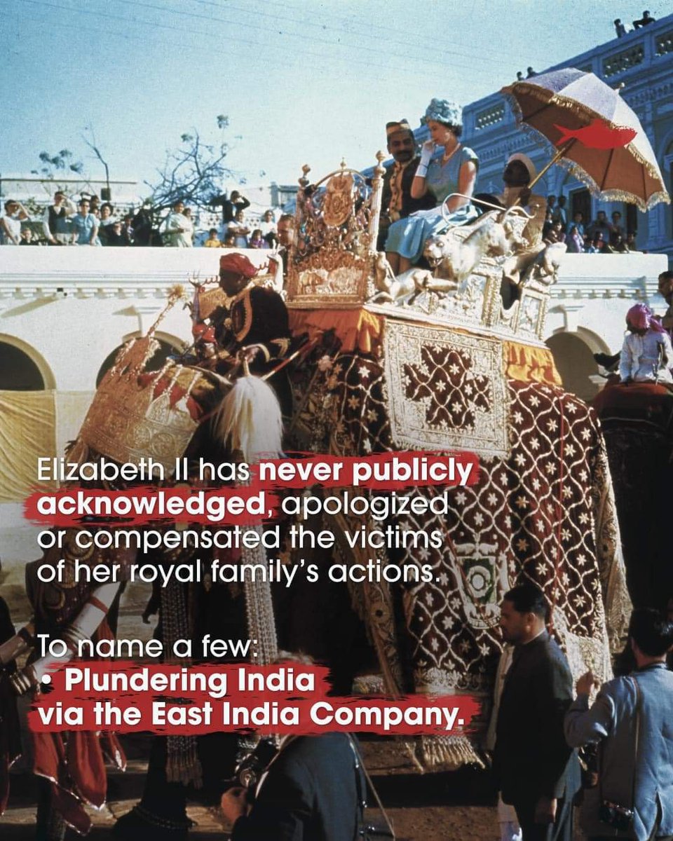 mujmatic's tweet photo. The tyrant woman who knighted the devil Salman Rushdie, the thief with stolen treasures in her crown and palace, has succeeded in her role; to soften the image of imperialism and colonialism, of arms sales to dictators, and to further the interests of corrupt politicians. https://t.co/wEassO4XgY