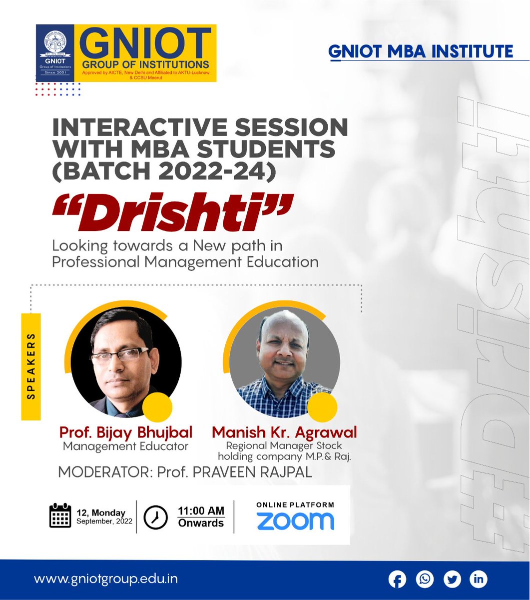 GNIOTCollege's tweet photo. We are planning for an on-line interaction of newly admitted students in MBA program (2022 -24 batch), with experienced professionals from Academia and Industry. #MBA_Program #MBA #GNIOT #GNIOTCollege #GNIOTMBA #College https://t.co/U73Ftd6VWw