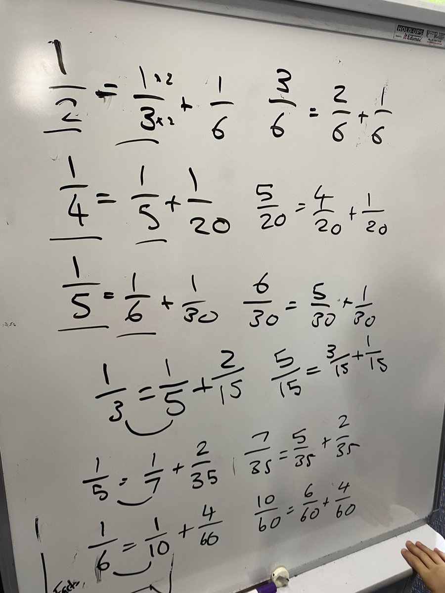 This pattern revealed itself when I was working with a group of grade 5 students on a fraction problem. It may be obvious to many, but I learnt something new! Can you see what we found? I assume this rule has a name? #iteachmath #MTBoS