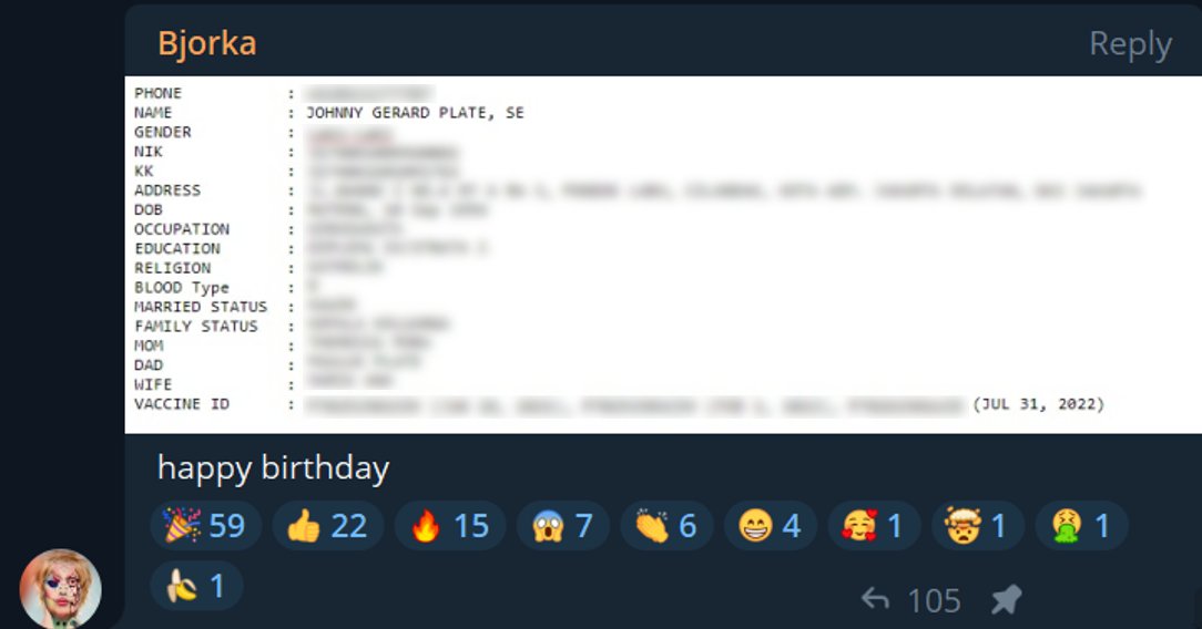Bad actor "Bjorka" leaked personally identifiable information of Indonesia's Minister of Communications and Information Technology (Kominfo) and mocked him.