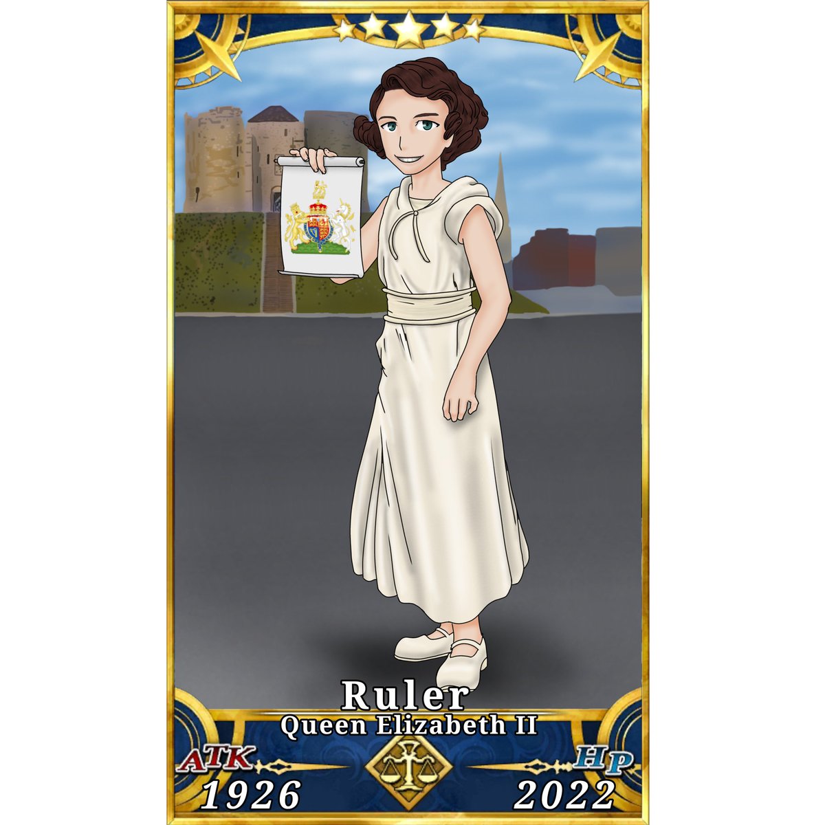 Guthem_'s tweet photo. my tribute to Queen Elizabeth II, is in the form of a FateGO card
Rest in Peace, Ma'am
.
#QueenElizabethII #QueenElizabeth #ElizabethII #homage #tribute #FateGrandOrder #homenagem #tributo #FateFanart #FateFandom #FateRuler
.
On Insta https://t.co/7X0JSjV02o
. https://t.co/ngIzbb5M1e