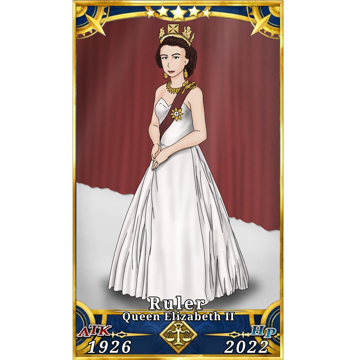 Guthem_'s tweet photo. my tribute to Queen Elizabeth II, is in the form of a FateGO card
Rest in Peace, Ma'am
.
#QueenElizabethII #QueenElizabeth #ElizabethII #homage #tribute #FateGrandOrder #homenagem #tributo #FateFanart #FateFandom #FateRuler
.
On Insta https://t.co/7X0JSjV02o
. https://t.co/ngIzbb5M1e