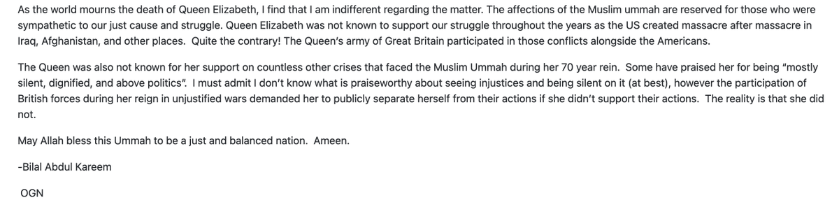 BilalKareem's tweet photo. Bilal Abdul Kareem's Personal Statement Regarding the Death of Queen Elizabeth https://t.co/uhjVCXpg5K