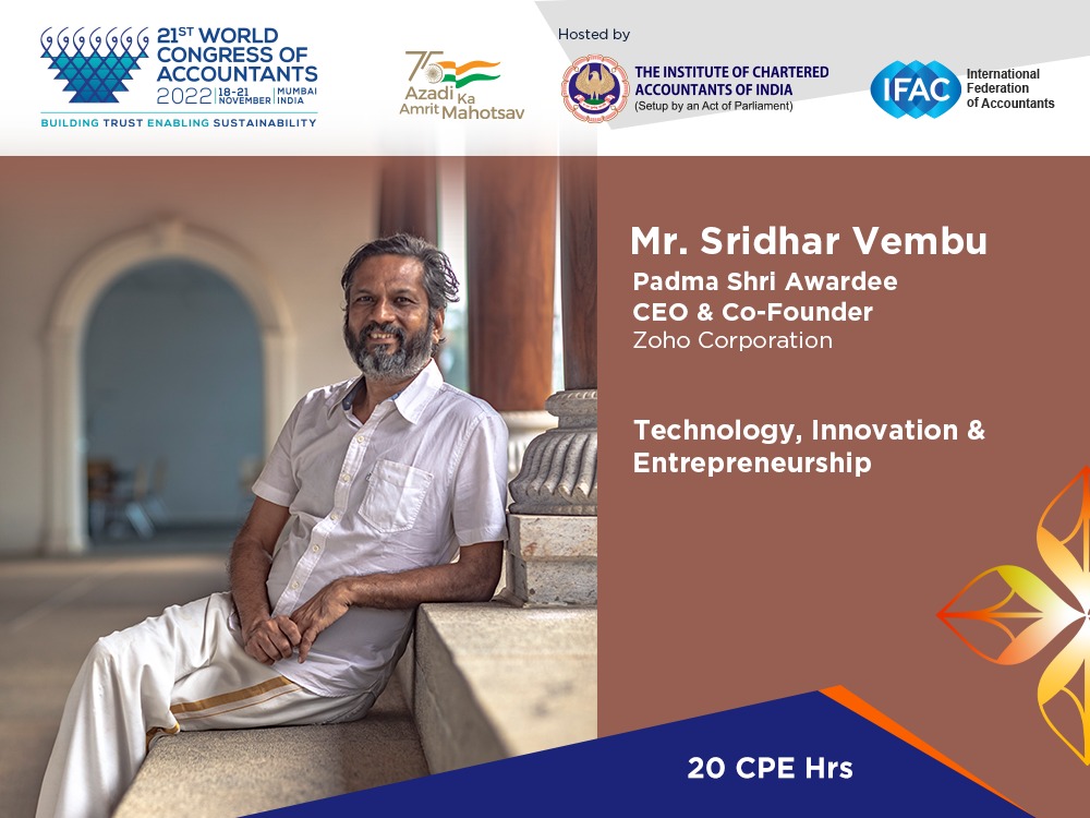 ICAIWOFA's tweet photo. We are extremely delighted to share that Mr. Sridhar Vembu, CEO &amp; Co-founder of Zoho Corporation &amp; Padma Shri awardee will be addressing a keynote session on ‘Technology, Innovation &amp; Entrepreneurship at #WCOA2022
 Watch out for this space for more
#AmritMahotsav
#WCOAMumbai2022 https://t.co/OZgtAtAKxI