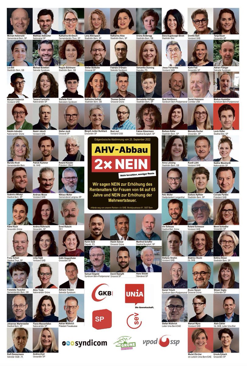 Gemeinsam gegen den Abbau bei der AHV und für genügende Renten im Alter <a href="/AHVnein/">Gleichstellung zuerst! Frauen-NEIN zur AHV 21</a> @ahv_abbau
