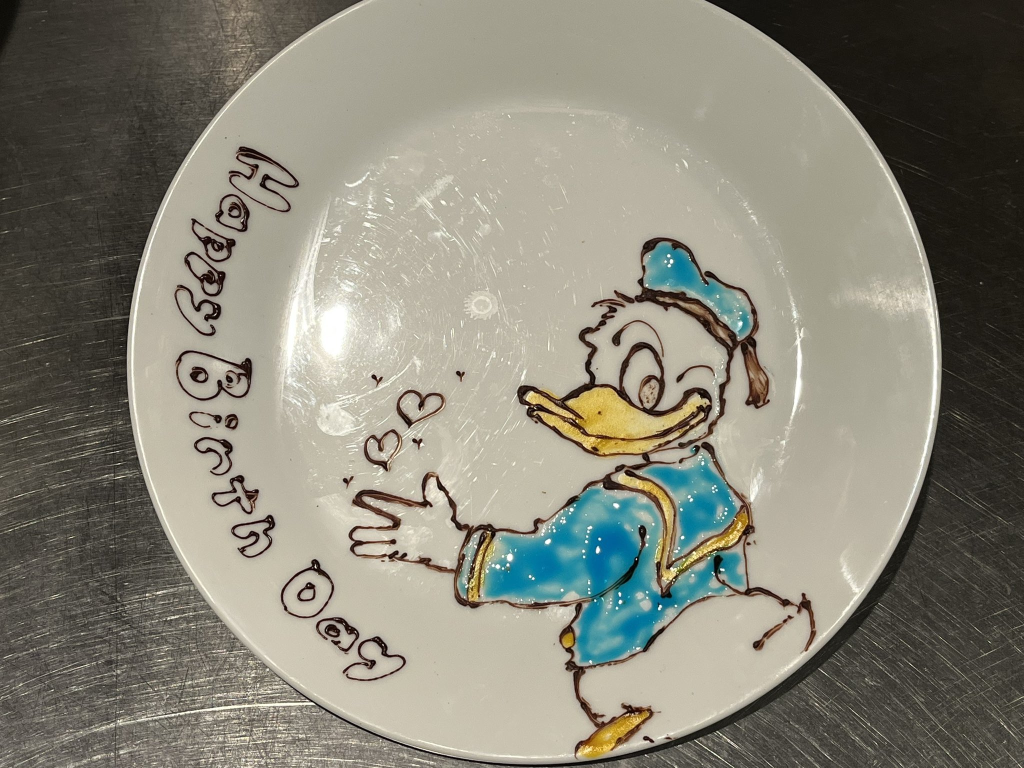 唐沢祐司 Donald Duck ドナルドダック ディズニー イラスト チョコペンアート チョコペン パイピング デザートプレート パティシエ パティシエと繋がりたい イタリアン Donaldduck Disney Chocolatepen Chocolatepenart Dessert