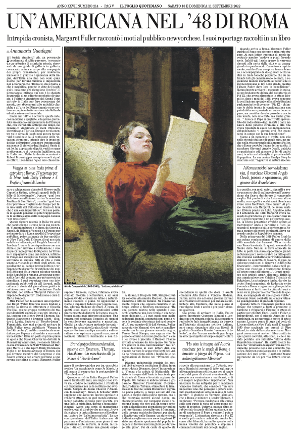 ilfoglio_it's tweet photo. Intrepida cronista, Margaret Fuller raccontò i moti del '48 e la Repubblica romana al pubblico newyorchese. I suoi reportage raccolti in un libro. L'articolo di Annamaria Guadagni
https://t.co/hmuNtO3V6f https://t.co/tIq3Xt5fJo