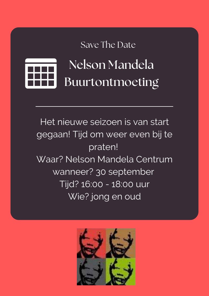 PLUUK74's tweet photo. Zin in gezelligheid, kom langs bij het Nelson Mandela Centrum! 30 september hup in je agenda! https://t.co/WXyDIvXeZ2