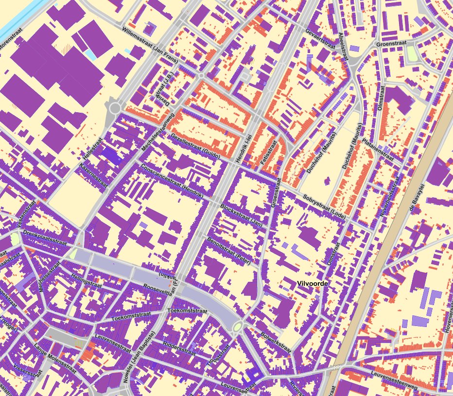 Wonder how far along we are with building coverage in Flanders? You can move this map around to see.
Red: only in official data
Blue: only in OSM
Purple: in both datasets
Built in 15 minutes with <a href="/Mapbox/">Mapbox</a> Studio and <a href="/digi_vlaanderen/">Digitaal Vlaanderen</a> WMTS

play.osm.be/historischekaa…
