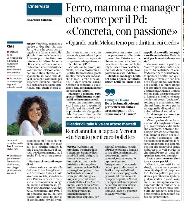 barbaraferroVR's tweet photo. Sono una donna fortunata, perché posso conciliare lavoro e famiglia. Ma non tutte le donne hanno questa stessa possibilità e sono costrette a scegliere tra carriera e famiglia. A loro dobbiamo dare risposte.

Ne parlo in questa intervista con il @corriereveneto https://t.co/wIqSMpojx6