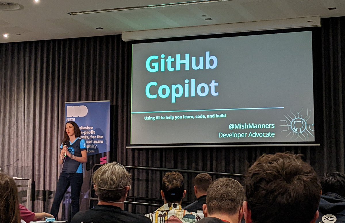meliss_houghton's tweet photo. Looking forward to see the power of @github #Copilot from @MishManners 🤯 at #DDDPerth https://t.co/DvE8CeXrEi
