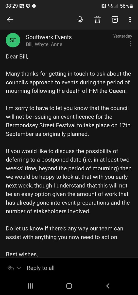 While we would wish to continue with Bermondsey Street Festival in this challenging time as it is an important part of our Community, the Council take a different view and we are unable to proceed.