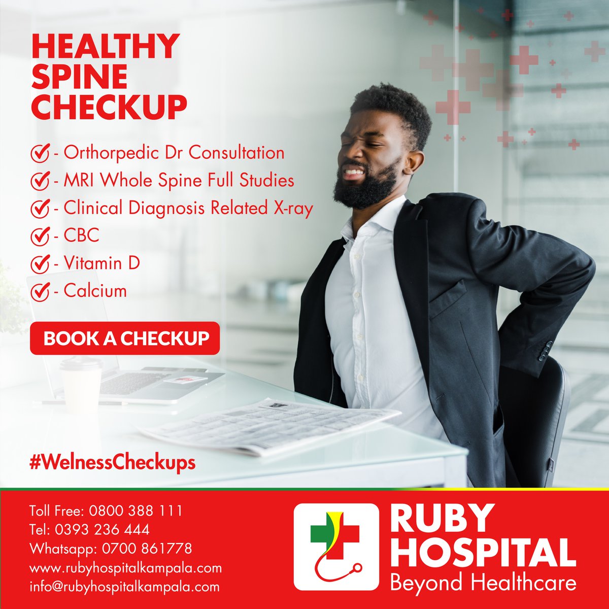 RubyhospitalUg's tweet image. Do you feel unease in your spine? Book a healthy spine checkup and get to know what the issue is!

#RubyMedicalCenter
#RubyHospital
#BeyondHealthcare
#WellnessCheckup