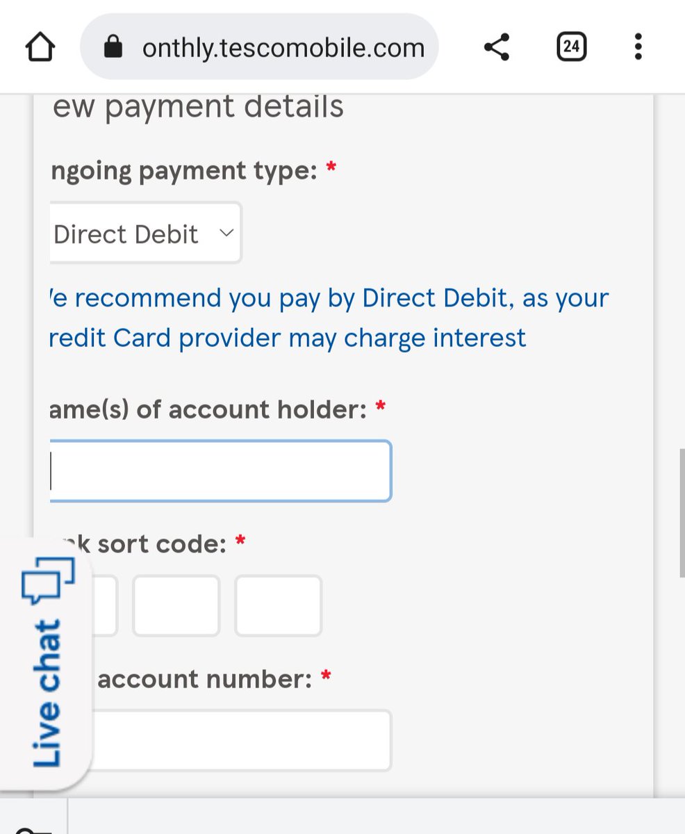 Pretty poor user experience for such an important page <a href="/tescomobile/">Tesco Mobile</a>. Content chopped off on the left. Live chat pullout blocking fields. Then afterwards, no feedback to say that my payment details were accepted.