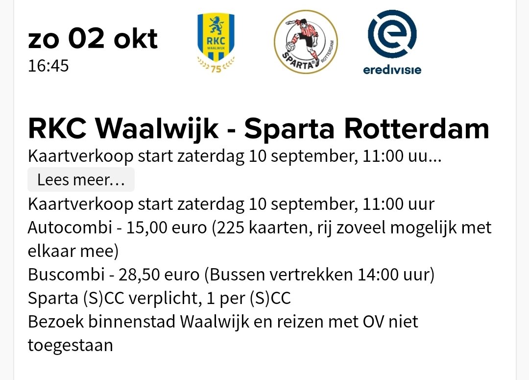 Terwijl de stadsderby momenteel vrijwel het enige is waar we aan kunnen denken, start vandaag de verkoop voor RKC-uit. Ook daar is onze steun hard nodig!
Ook voor #spanec start de verkoop, terwijl #spaemm reeds in de verkoop is.
Verkoop via spartakaartje.nl en de fanshop.