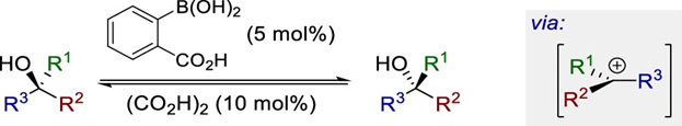A new strategy for racemization of tertiary and secondary alcohols using a boronic acid/oxalic acid cocatalytic system that proceeds via reversible C-O bond cleavage, demonstrated in #JOC by <a href="/BoyceSynLab/">Boyce Lab</a> <a href="/stef_mus/">Stefania F. Musolino</a> <a href="/Dr_JamesTaylor/">James Taylor</a> <a href="/ADS_StAndrews/">Andrew Smith</a> pubs.acs.org/doi/10.1021/ac…