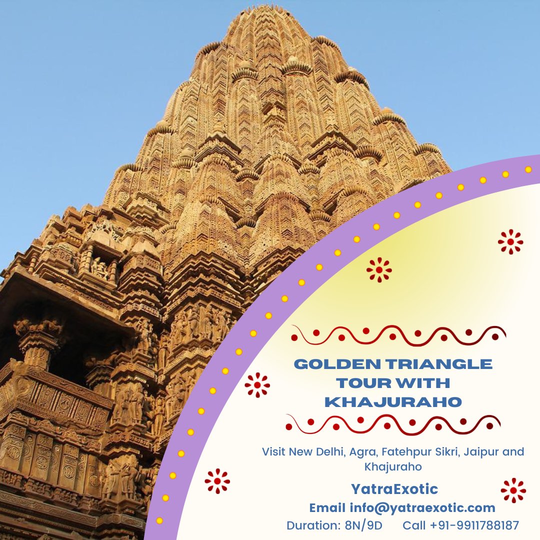 ExoticYatra's tweet photo. #khajuraho #khajurahotrip #khajurahotemple #tajmahalindia #indiatourism #incredibleindia

Start and ends in New Delhi, The 9 days India tour will let you explore Delhi, Agra, Fatehpur Sikri, Jaipur, and Khajuraho. The trip includes accommodation, sightseeing, transfers, &amp; meals. https://t.co/bLR9O2MRPI