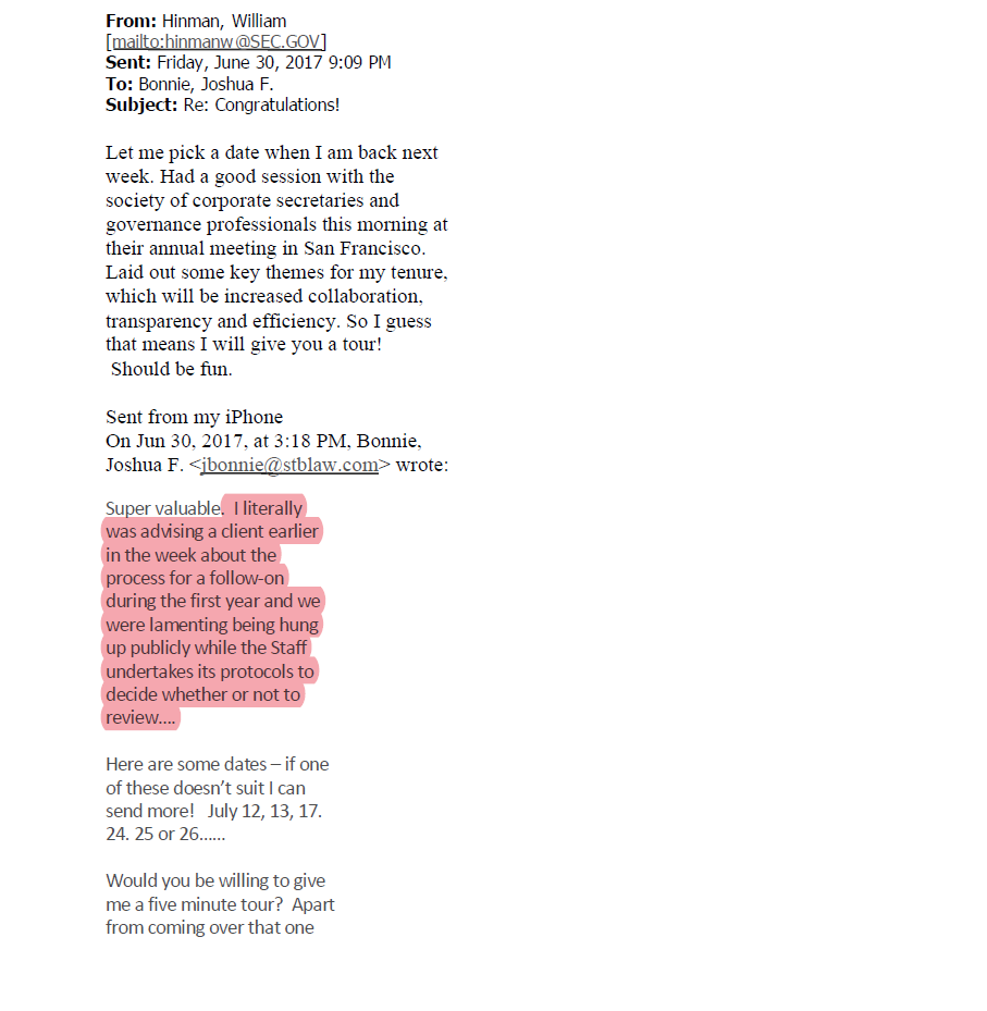 Leerzeit's tweet photo. "I literally was advising a client earlier in the week about the process!" You don't say! You mean you "literally advised" your clients about the things you discussed with your former work colleague during his time as a director at the SEC? This is absolutely fantastic! Congrats. https://t.co/sBx5j0FbpX