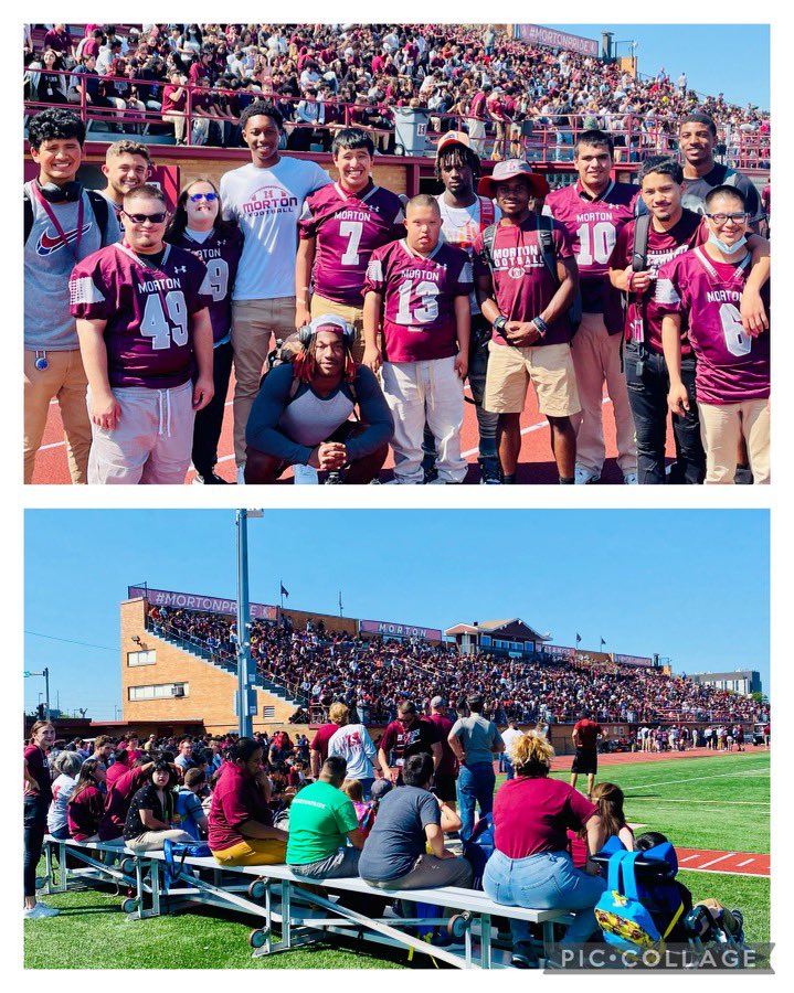 KerryASpencer2's tweet photo. 🙌 to @CoachDuarte for getting us the best seats in the house for the pep assembly and @MortonFootball game!

#CommUNITY
#MortonPride https://t.co/5MqVgQwTTD