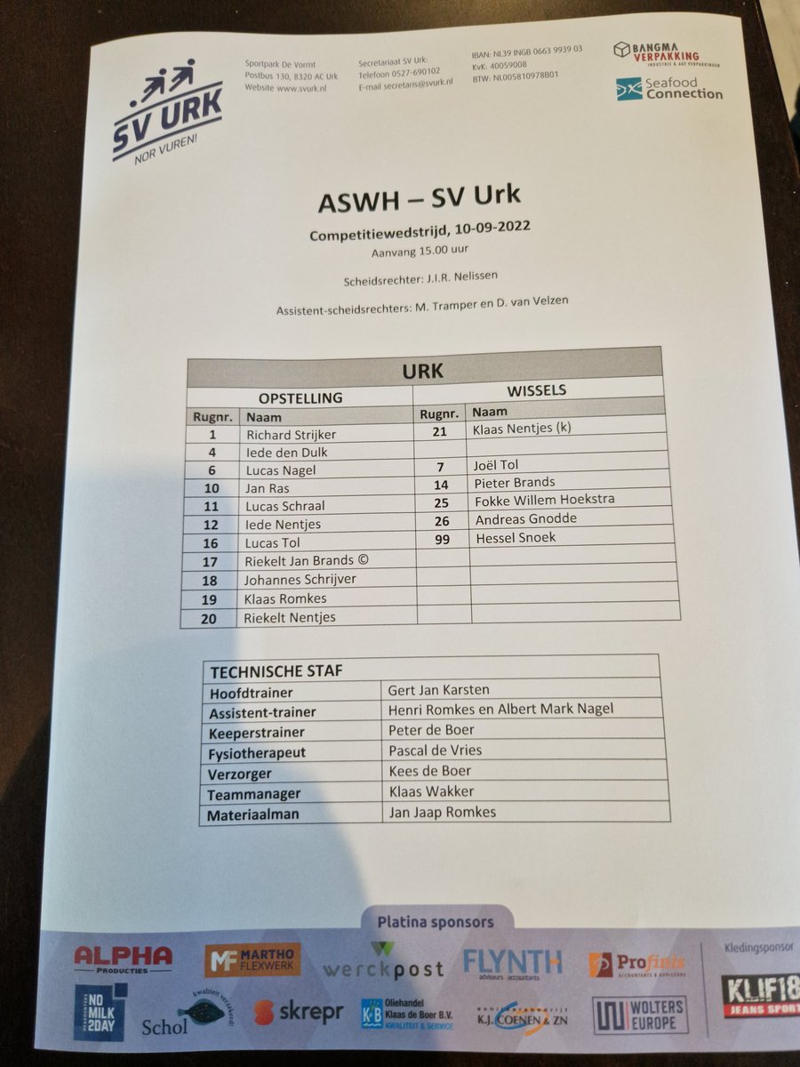 JacobJ43's tweet photo. Opstelling voor vanmiddag https://t.co/MDNMApGkOb