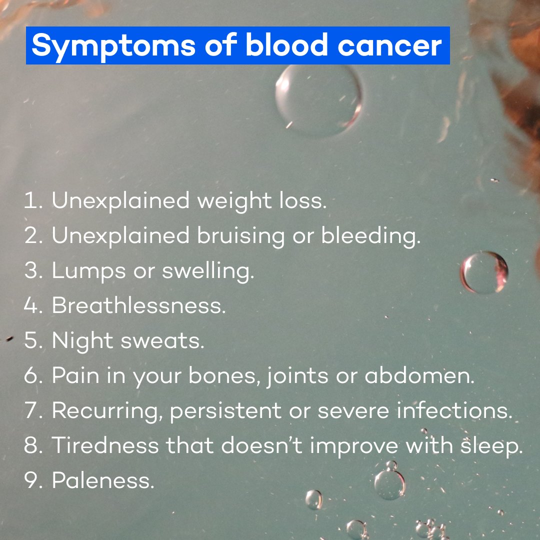 September is #BloodCancerAwarenessMonth.  

Do you know the symptoms of #BloodCancer to look out for? 

*Information from <a href="/NHSEngland/">NHS England</a> &amp; <a href="/bloodcancer_uk/">Blood Cancer UK</a>